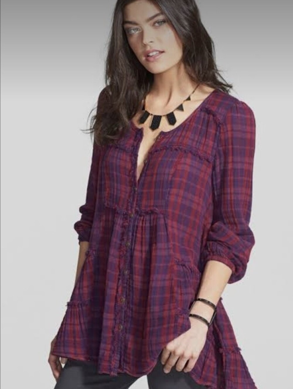 Free People Button-Up Women's Top M Plaid